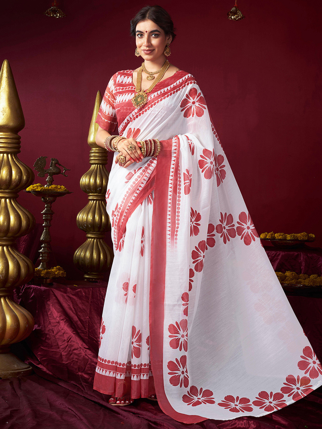 KALINI Floral Laal Paar Saree