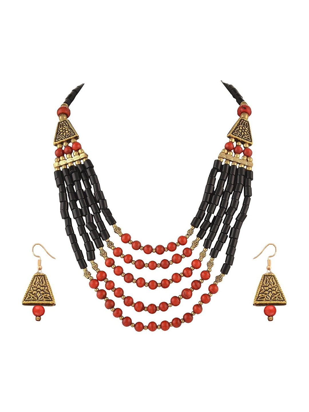 Sitashi  Women Alloy Rajasthani Beads Necklace & Earrings Jewellery Set