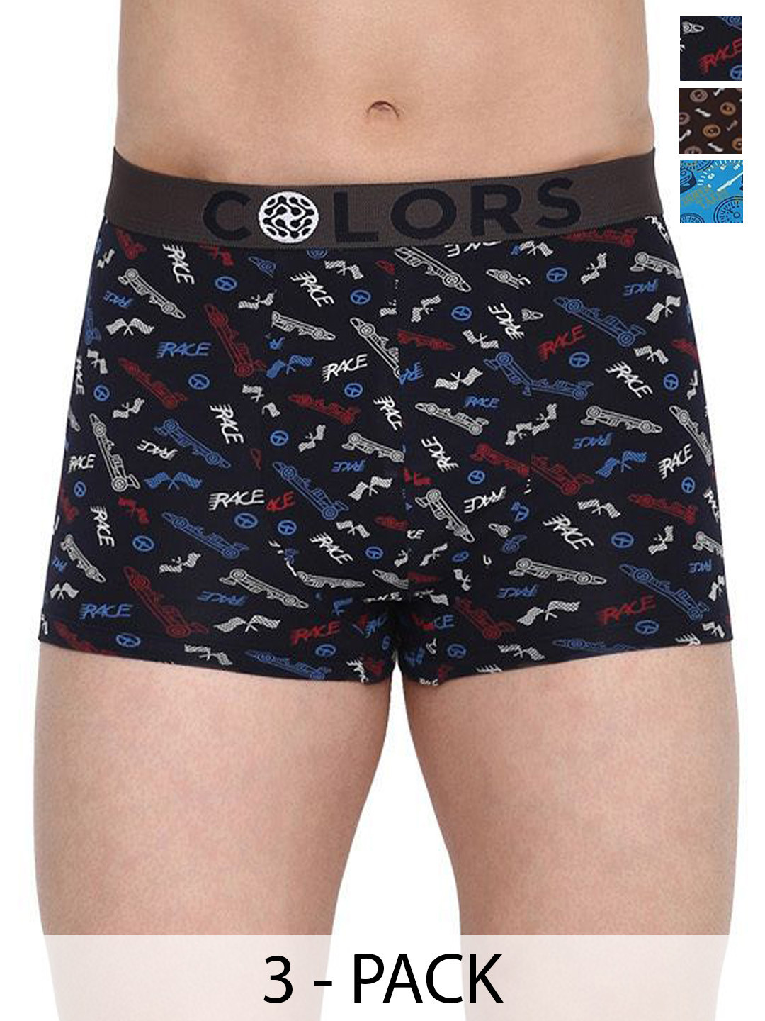 COLORS by Rupa Frontline Pack Of 3 Assorted Mid-Rise Short Trunks