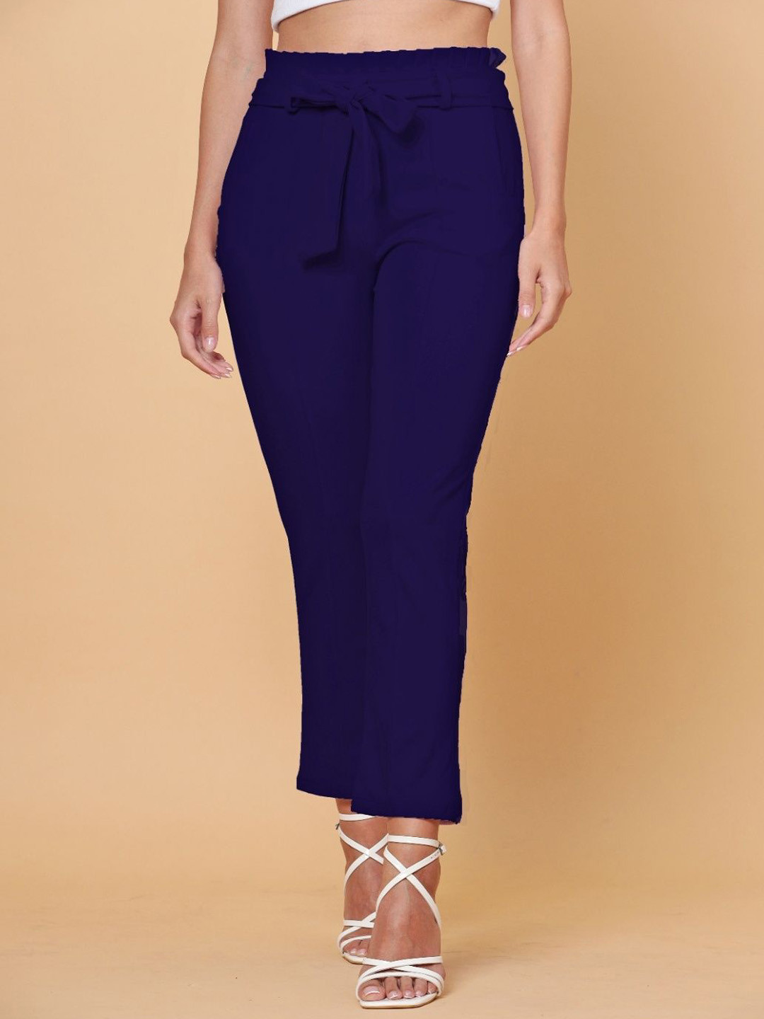 ELVORA Women Slim Fit High-Rise Non Iron Pleated Peg Trousers