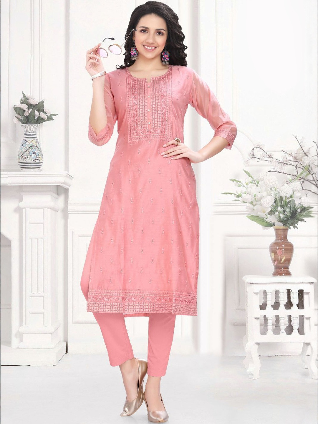 GREAT OUTFITS Women Pink Pure Silk  Kurtis