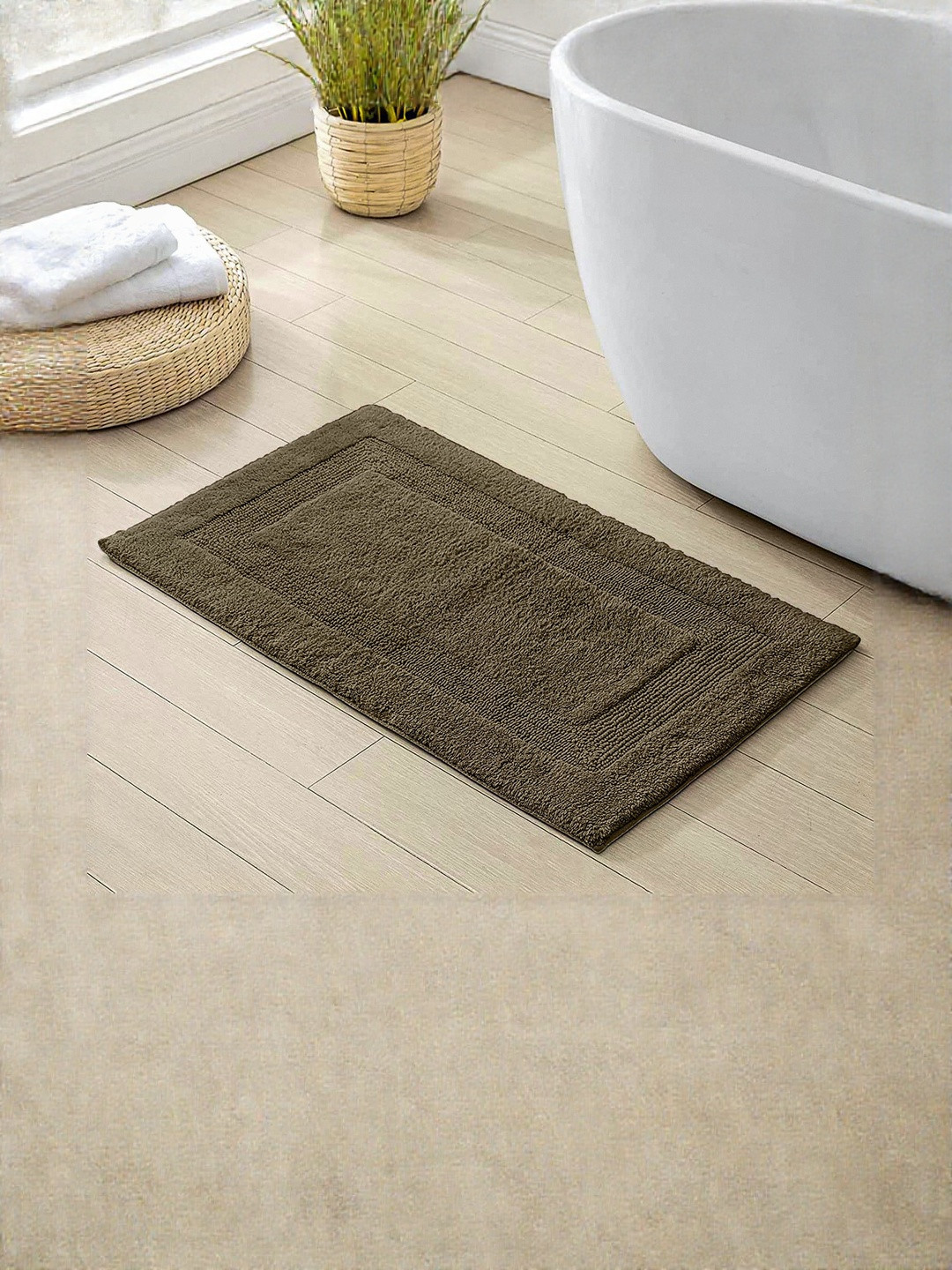 enera Oyela Brown Cotton Soft & Non-Slip Reversible Bath Mat - 40 cm x 60 cm