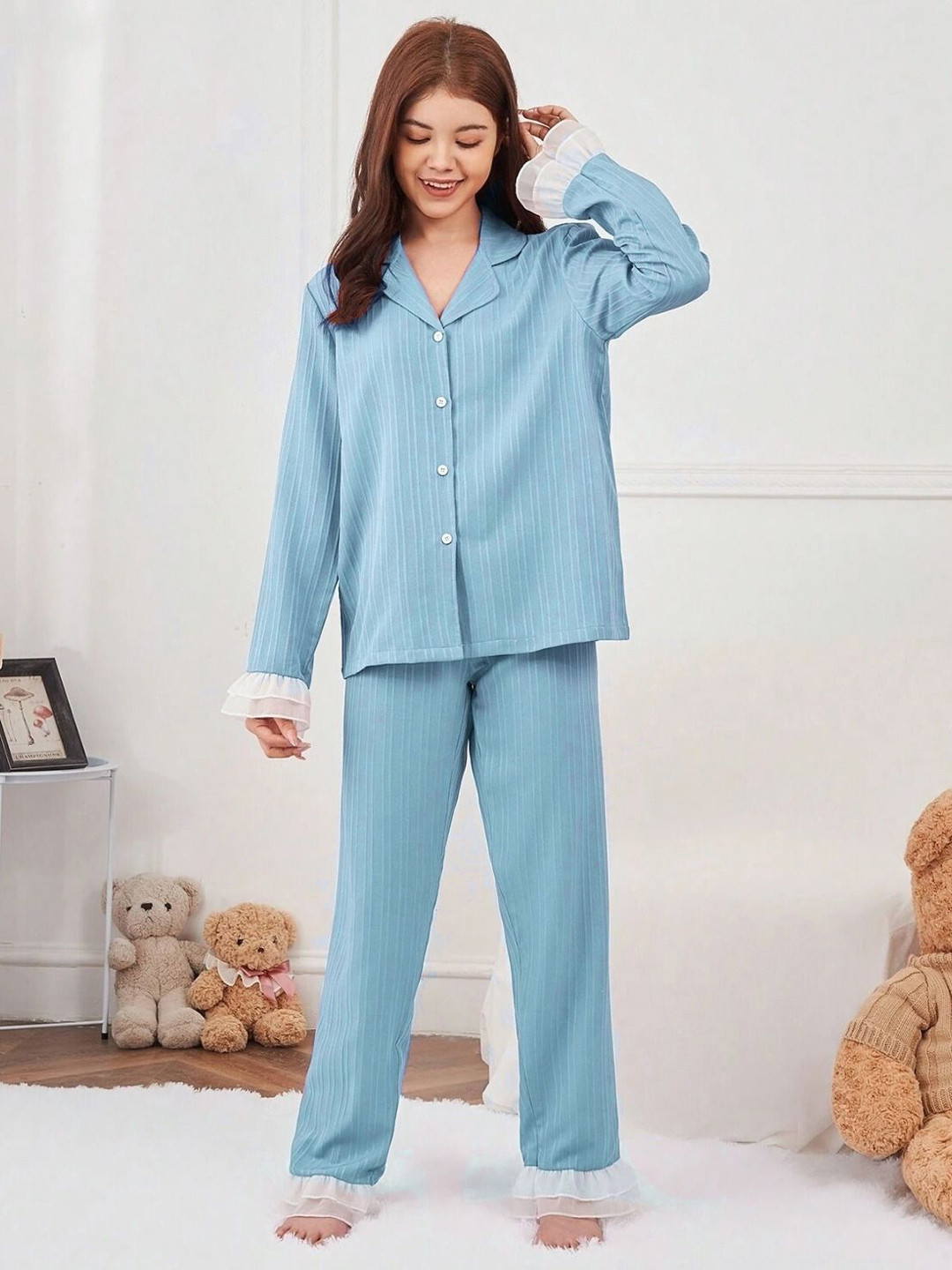 PAGHDAL BROTHER Girls Striped Shirt & Pyjamas Night suit