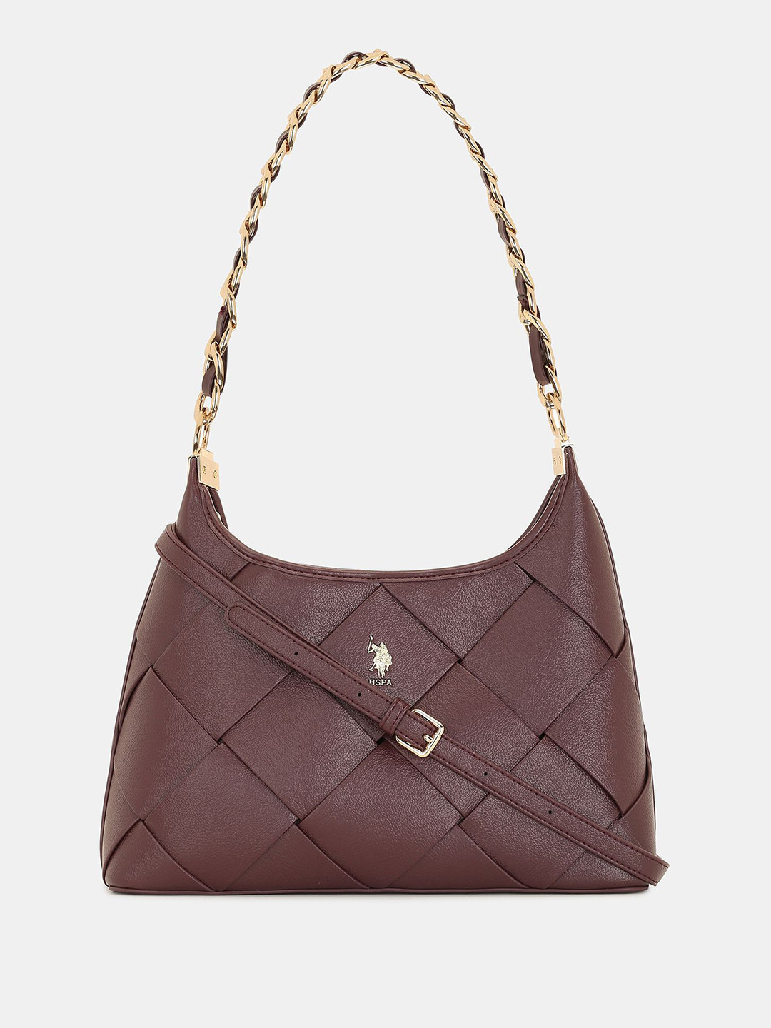 U.S. Polo Assn. Women Babie Burgundy Medium Shoulder Bag with Woven Texture