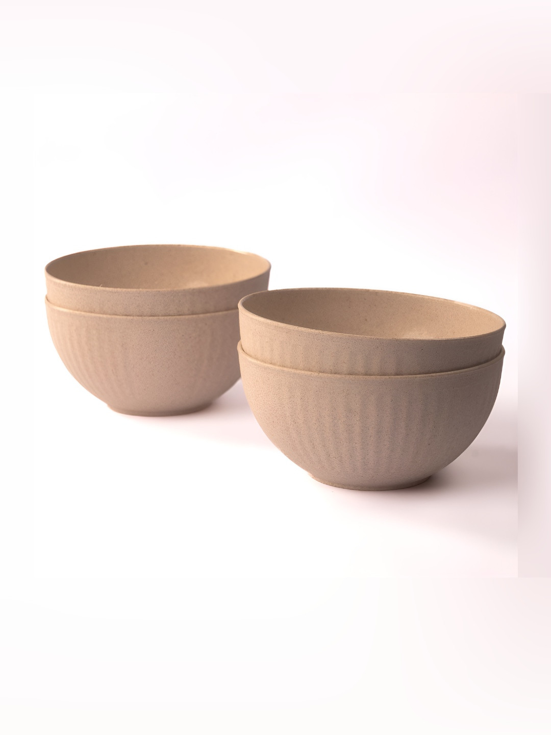 IRIDA NATURALS Beige 4 Pieces Textured Bamboo Serving Bowls-800 ml Each