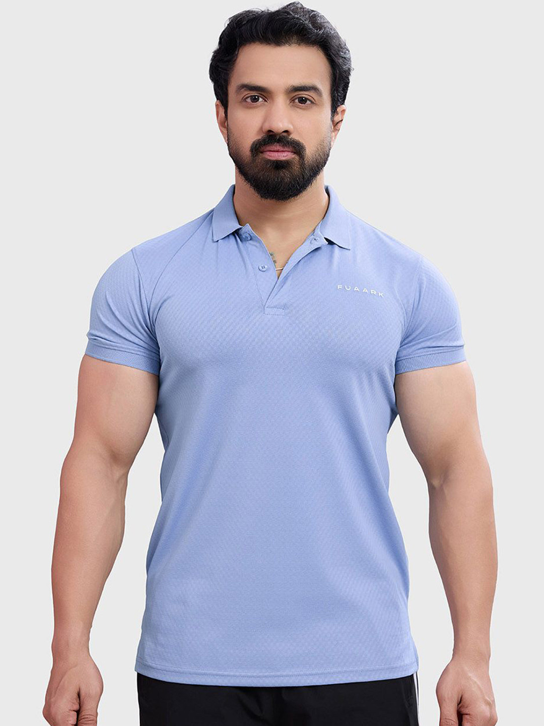 FUAARK Men Anti Odour Wave Polo Checkered Tshirt Collar Slim Fit T-shirt