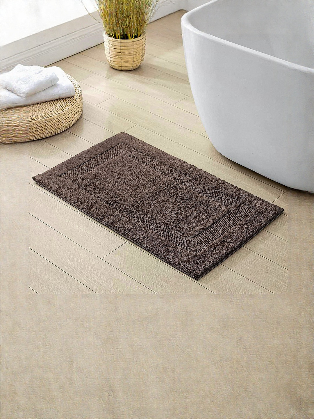 enera Oyela Brown Cotton Quick-Dry & Non-Slip Reversible Bath Mat - 40 cm x 60 cm