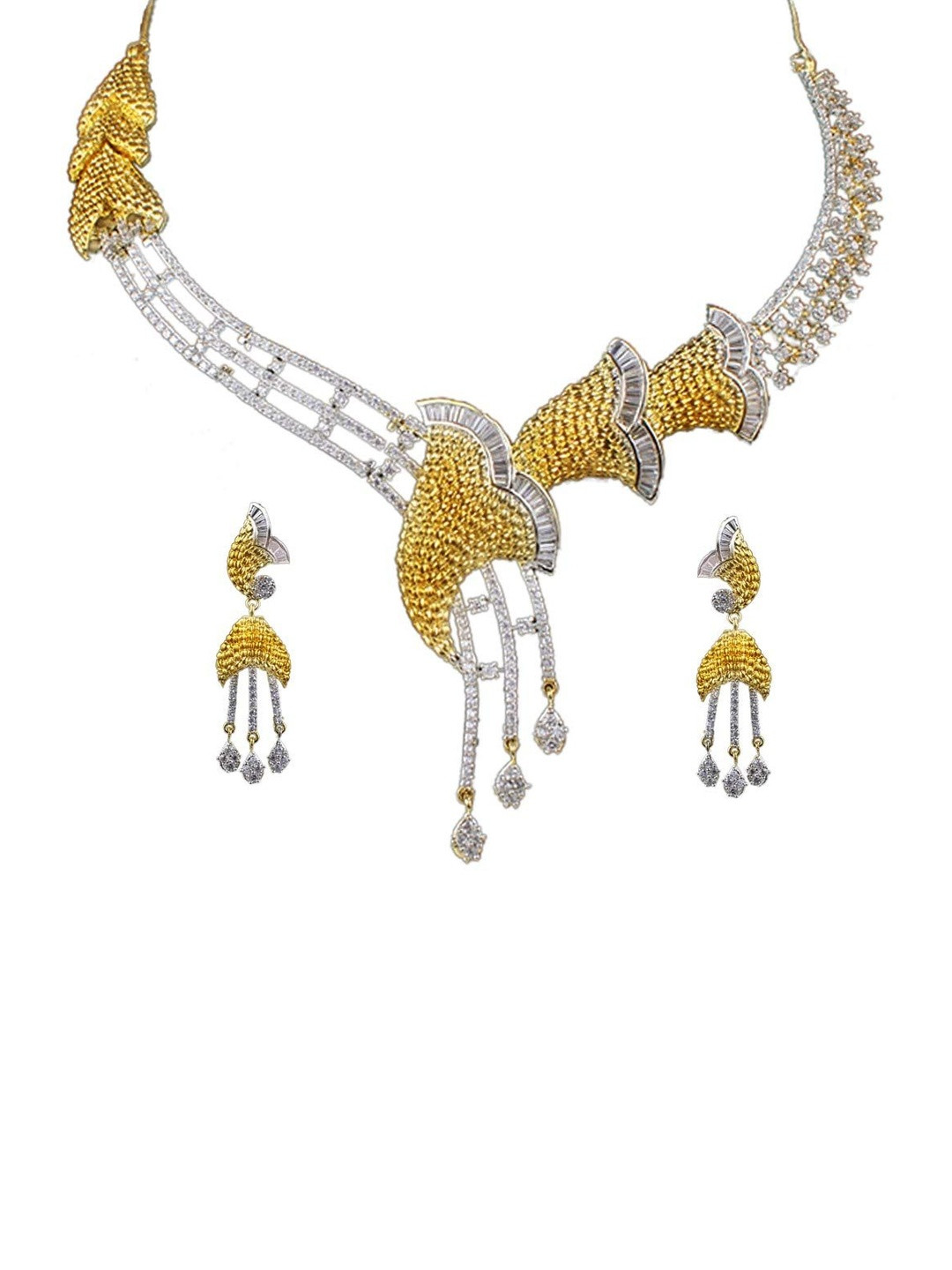 Sitashi Copper-Plated American Diamond Studded Necklace & Earrings