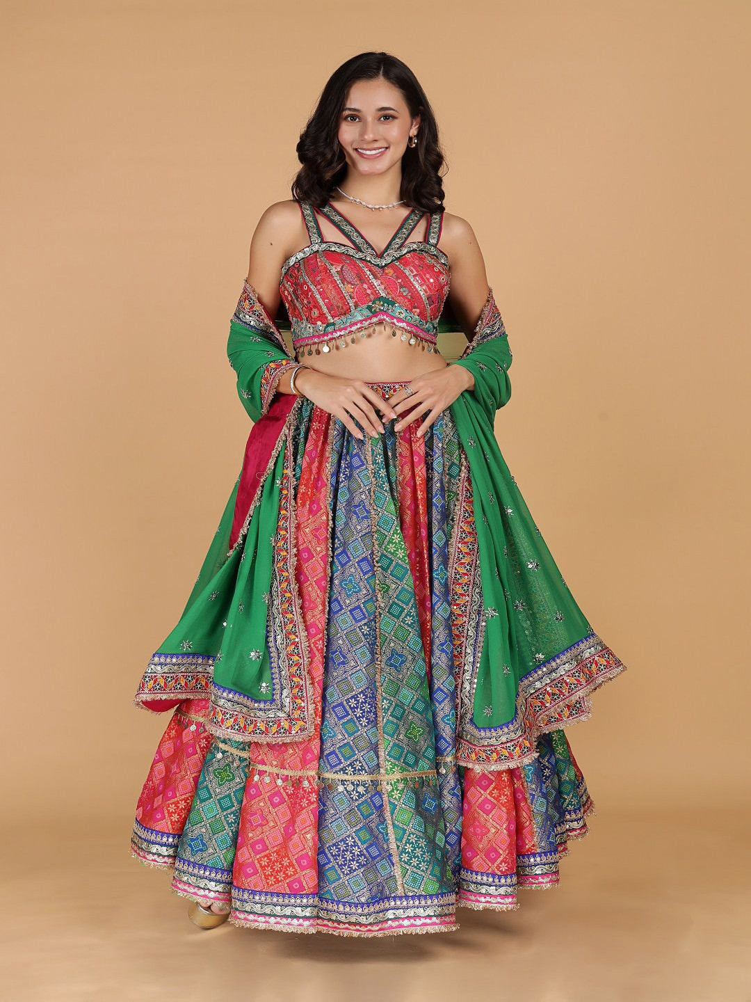 MILU MADAN Beads and Stones Lehenga Unstitched Blouse With Dupatta