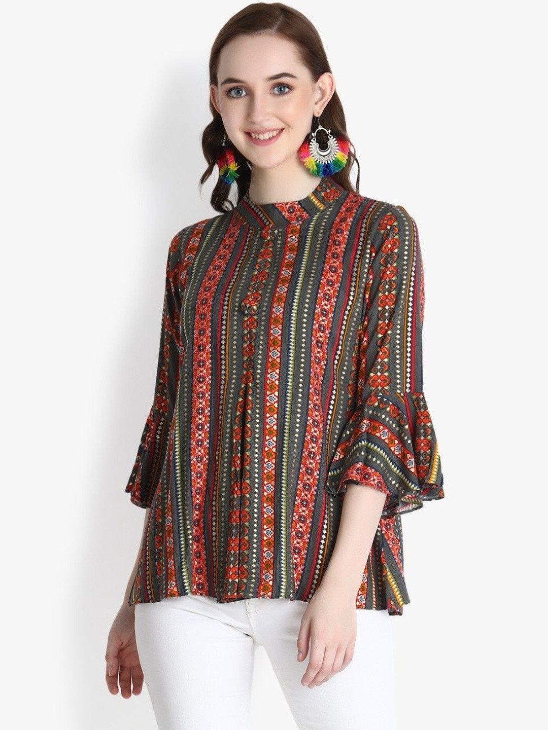 SZN Women Grey Geometric  Tops