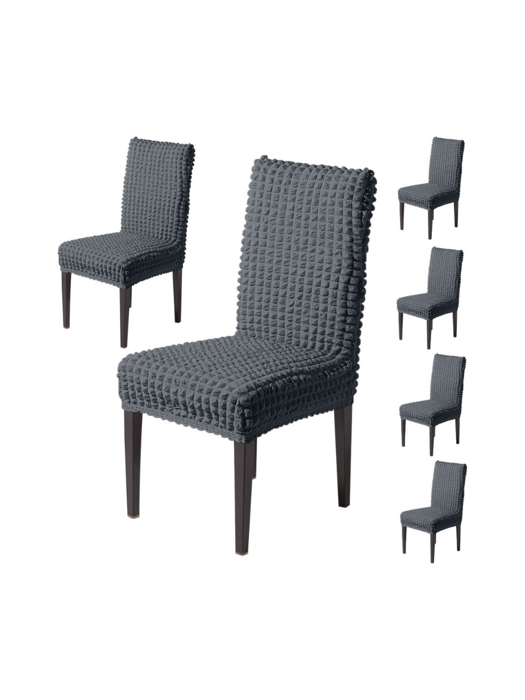 HOKIPO Aria Nova Dark Grey Set of 6 280 GSM Bubble Stretchable Dining Chair Covers