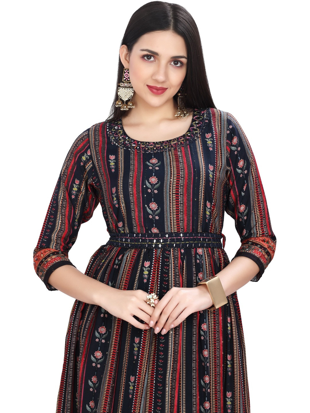 GREAT OUTFITS Women Floral Printed Round Neck Fit and Flare Dress