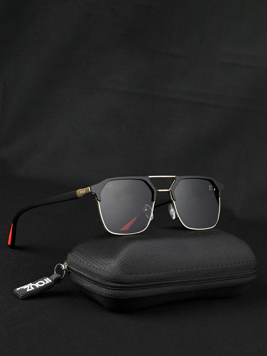 Irayz Unisex Half Rim UV Protected Square Sunglasses 2806-Gold-Black