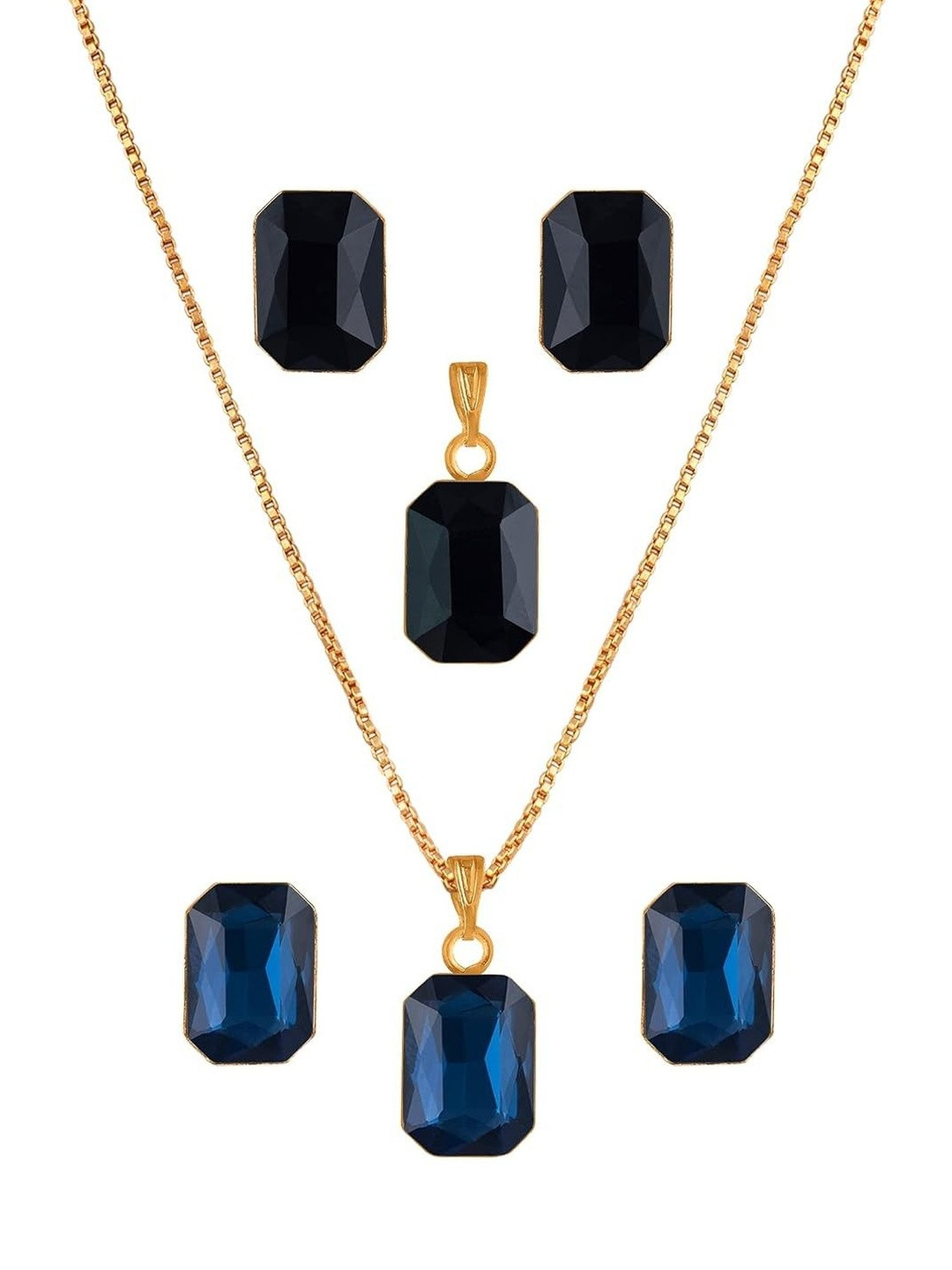 JFL - JEWELLERY FOR LESS Gold-Plated Crystal-Studded Rectangular Jewellery Set