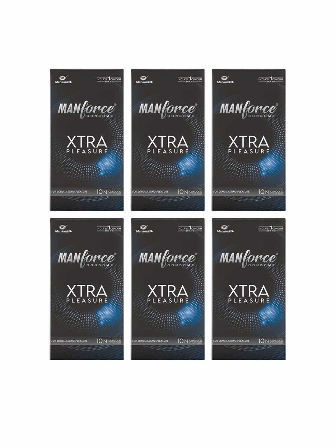 Manforce Set Of 6 Xtra Pleasure Dotted Climax Delay Condoms - Unflavoured - 10Pcs Each