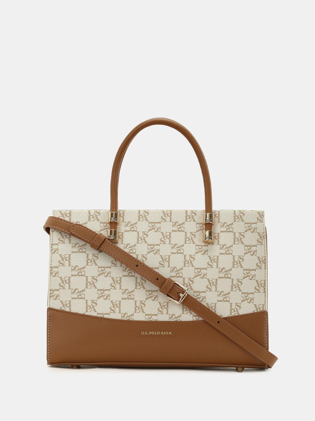 U.S. Polo Assn. Women Bijou Beige monogram Satchel Bag with convertible strap