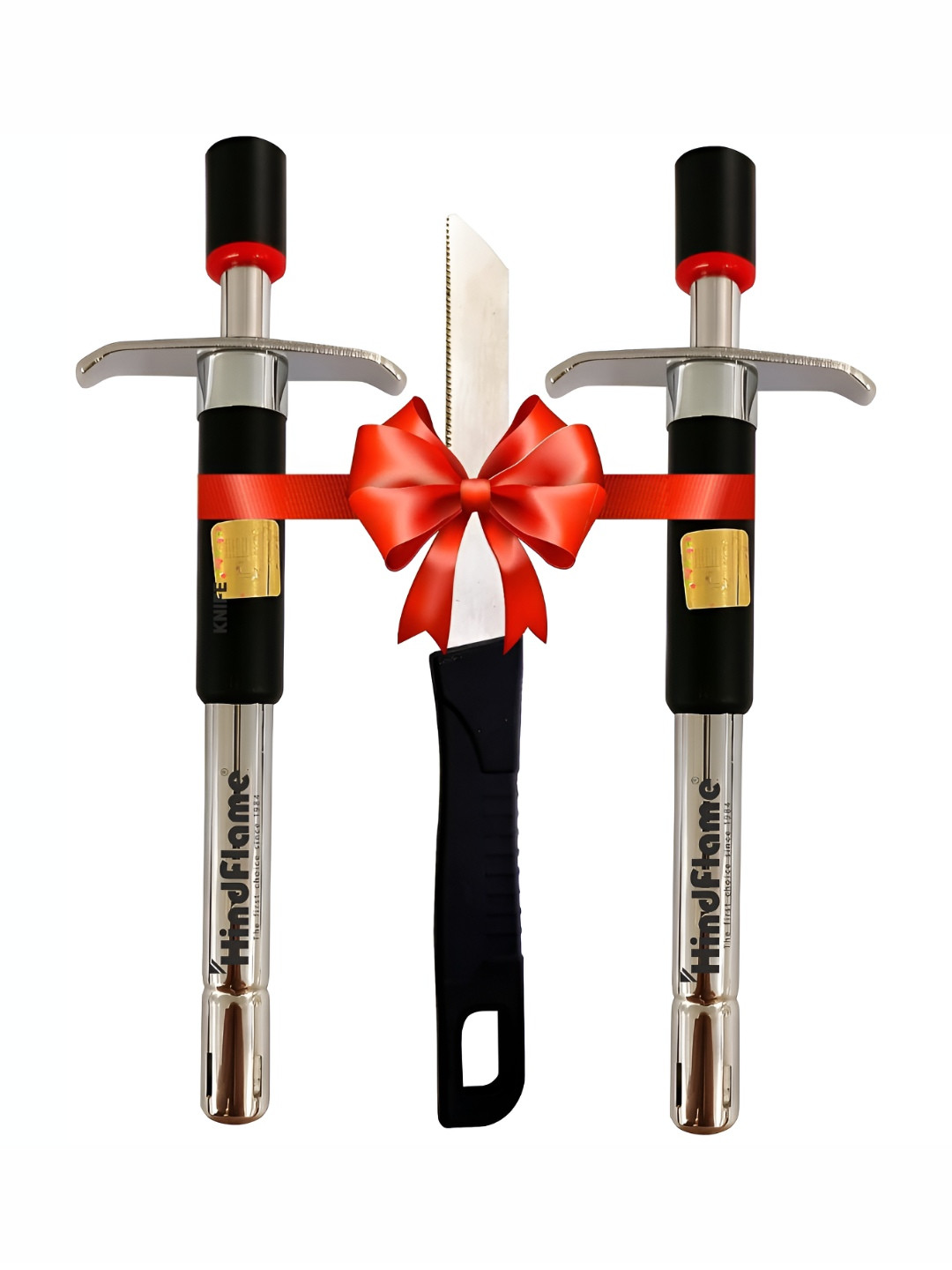 Hindflame Black 2 Pieces Stainless Steel Gas Lighter With 1 Knife