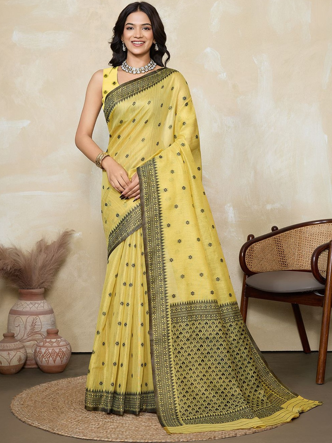 VASTRA-THE FACTORY STORE Ethnic Motifs Tissue Kantha Embroidery Saree