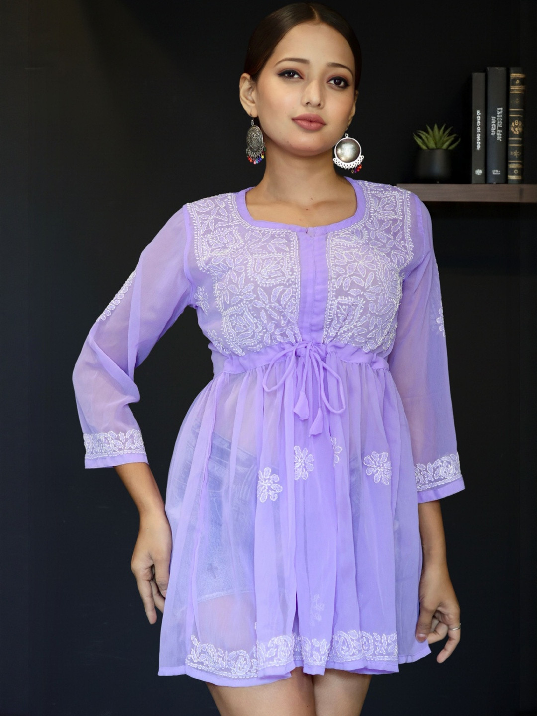 Myplusfashion Women Lucknowi Chikankari Hand Embroidered Tunic