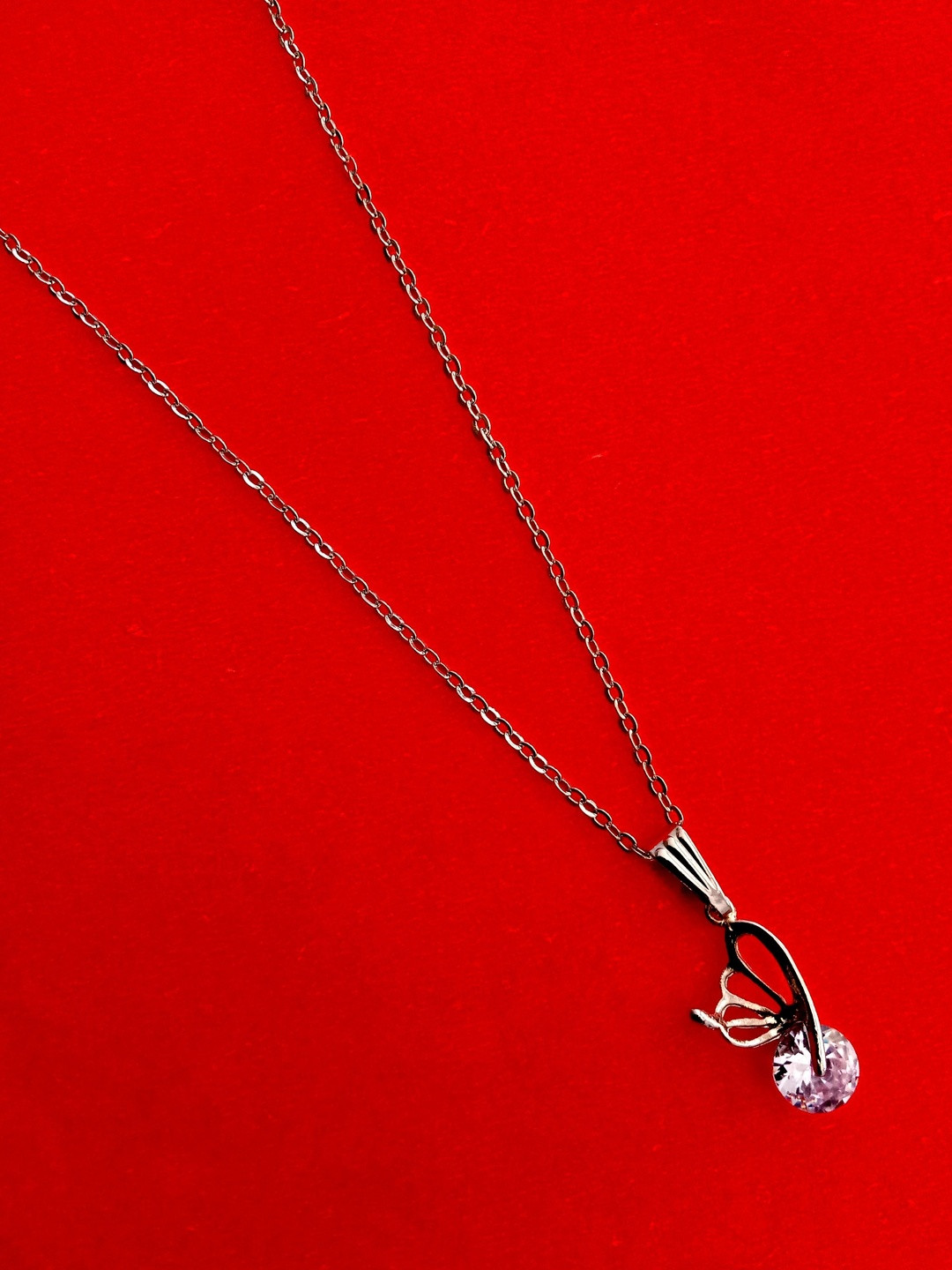 Nawab Collection Silver-Plated Cubic Zirconia Studded Pendant With Chain