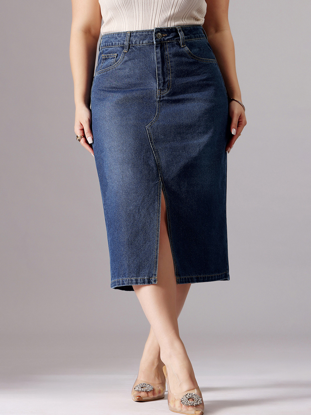 Miss Chase A+ Plus Size Women Bootcut High Rise Clean Look Stretchable Denim Shaping Jeans