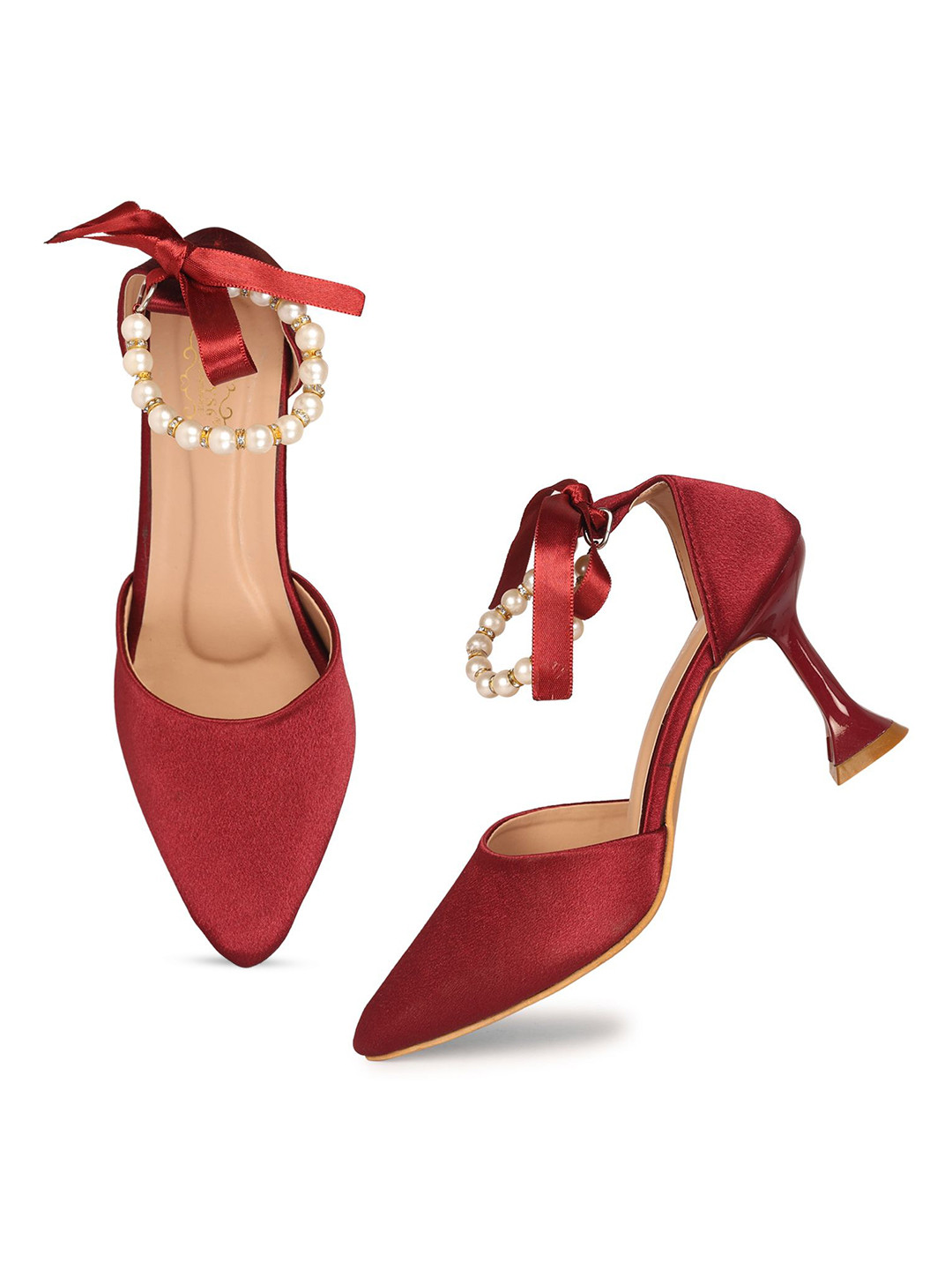 HEART CORE Women Solid Pointed Toe Closed Back Stiletto Heel Sandals