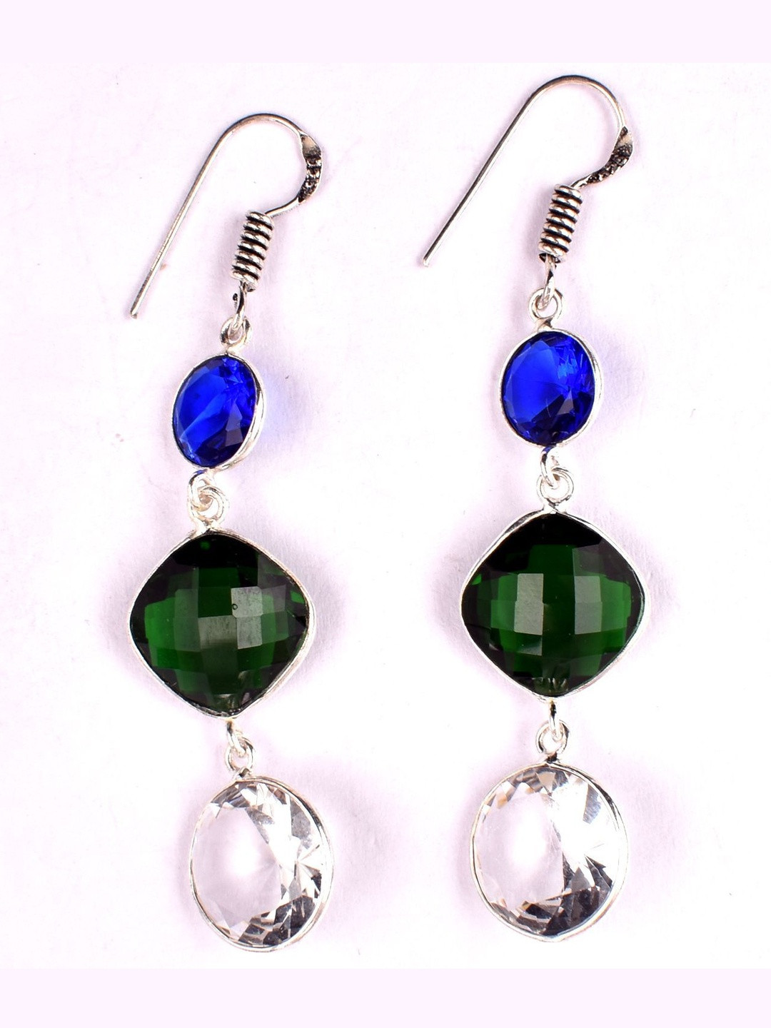 AAR Jewels Rhodium-Plated Garnet Studded Oval Shaped Drop Earrings