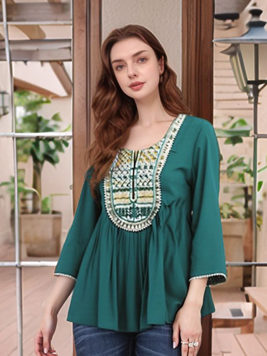 GoSriKi Round Neck Flared Sleeves Indie Prints Anarkali Kurta