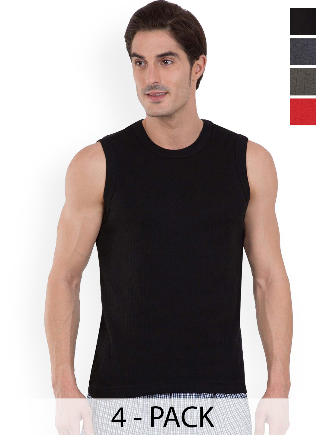 COLORS by Rupa Frontline Pack Of 4 Self Design Anti-Bacterial Cotton Undershirt Vests