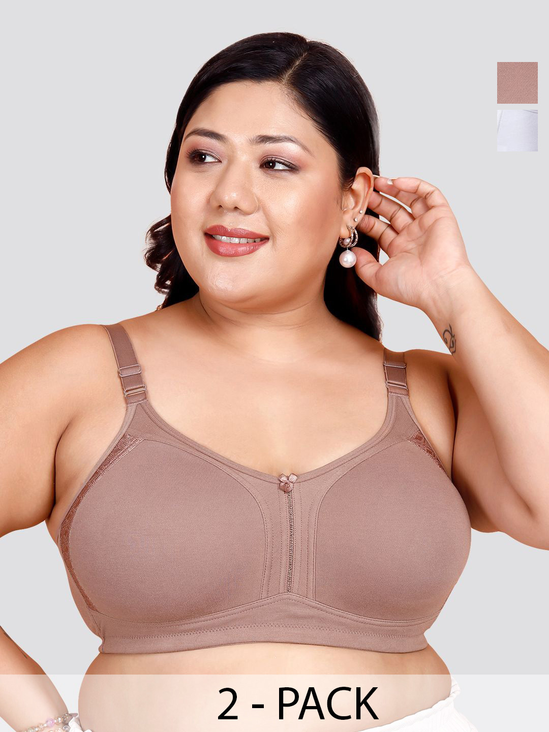 MAASHIE  Women Pack of 2 Side Panel Lace Double Layered Cups High support Seamless Bra