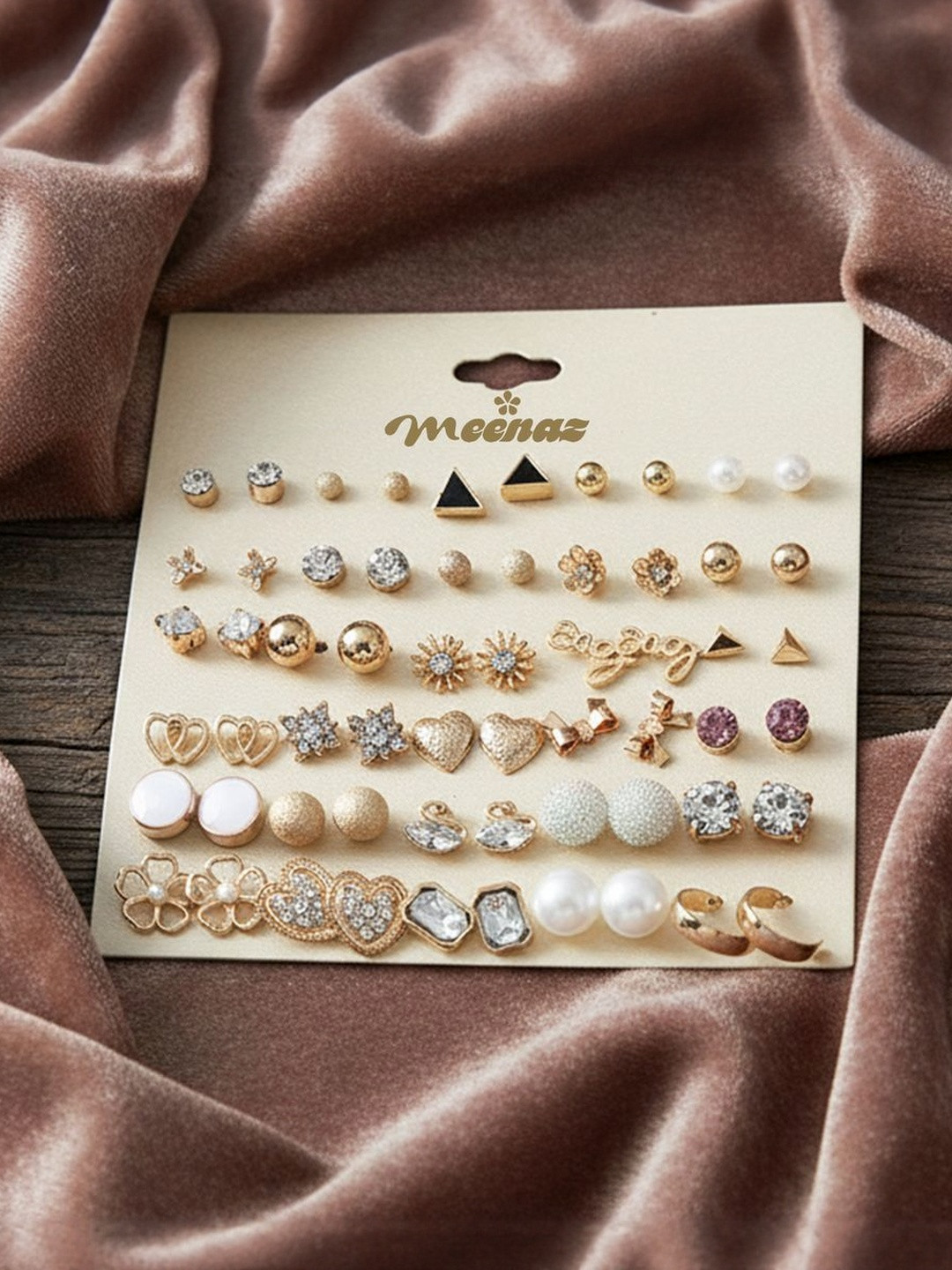 MEENAZ Women Set Of 30 Pair Gold-Plated Alloy Artificial Stones and Beads Studs