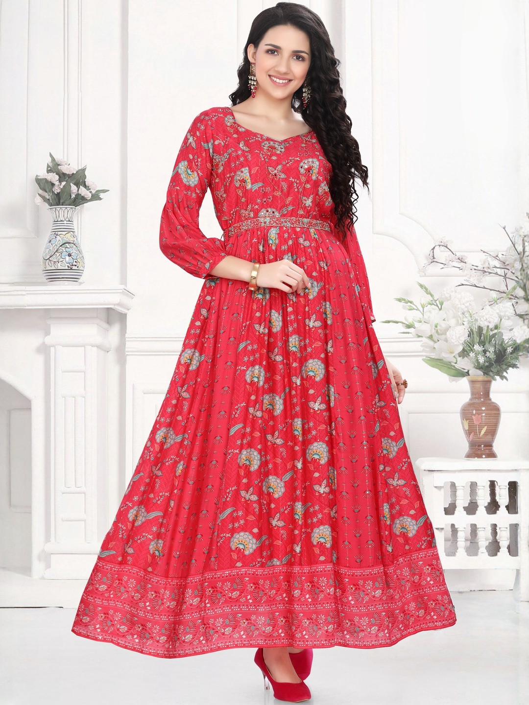 GREAT OUTFITS Floral Printed Embroidered Maxi Dress