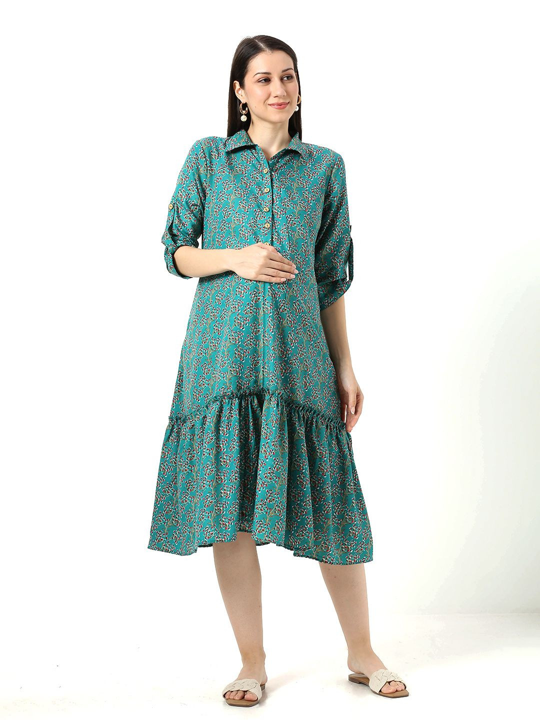 Mom For Sure by Ketki Dalal Women Floral Printed Maternity A-Line Midi Dress