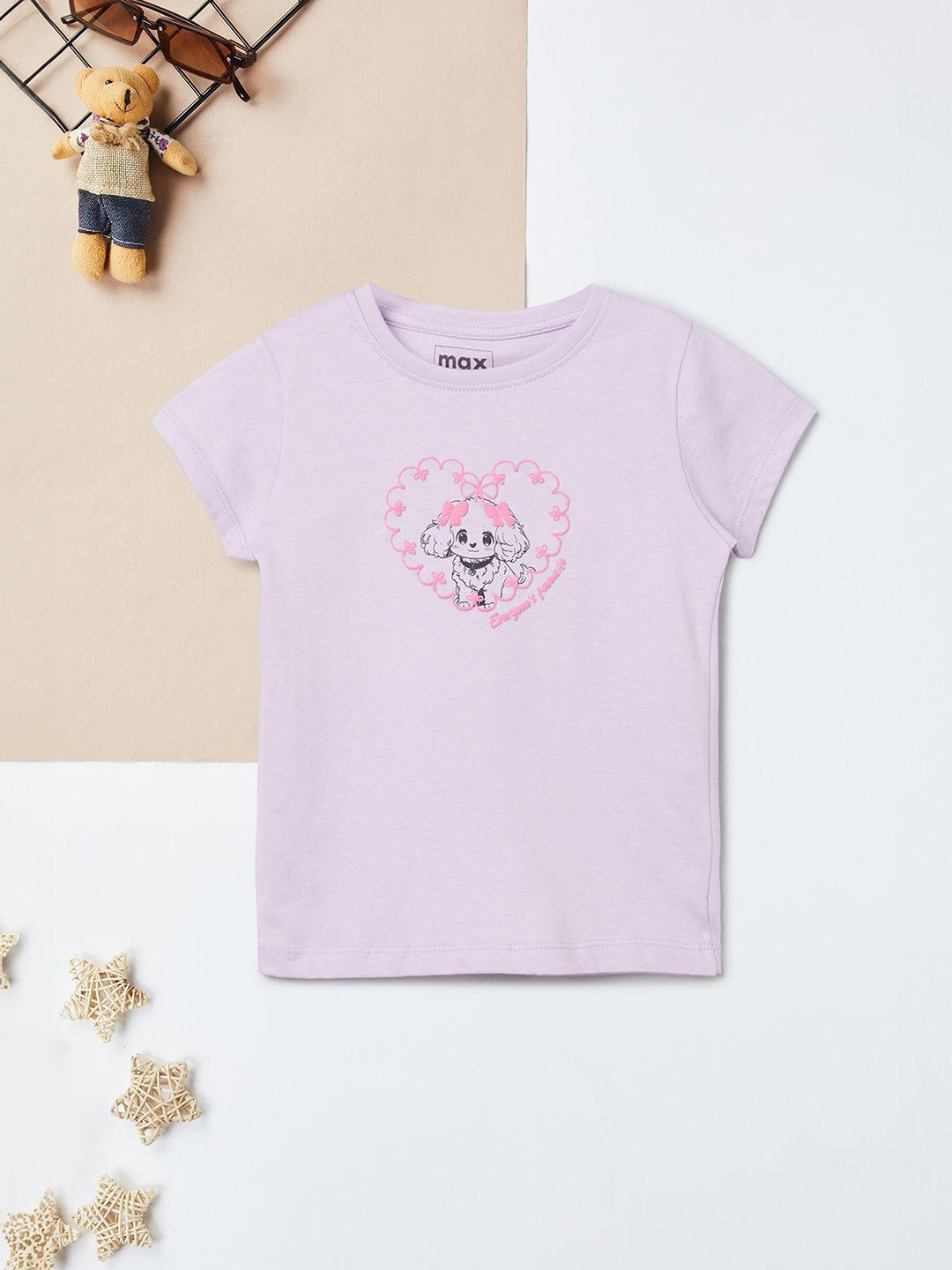 max Girls Printed Purple T-shirt
