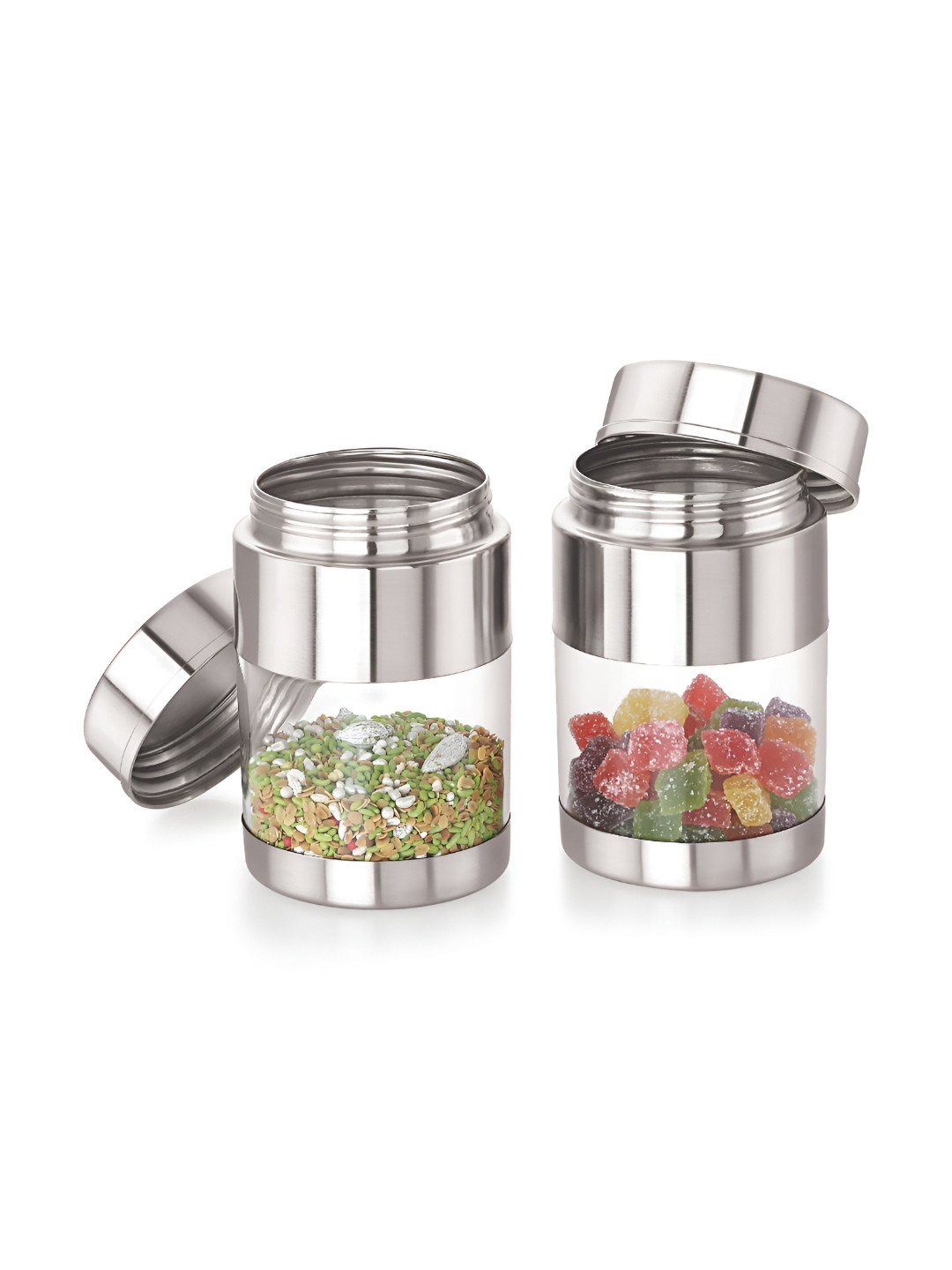 SIZZLE Silver-Toned 2 Pieces Stainless Steel Transparent Jar Containers -410mlEach