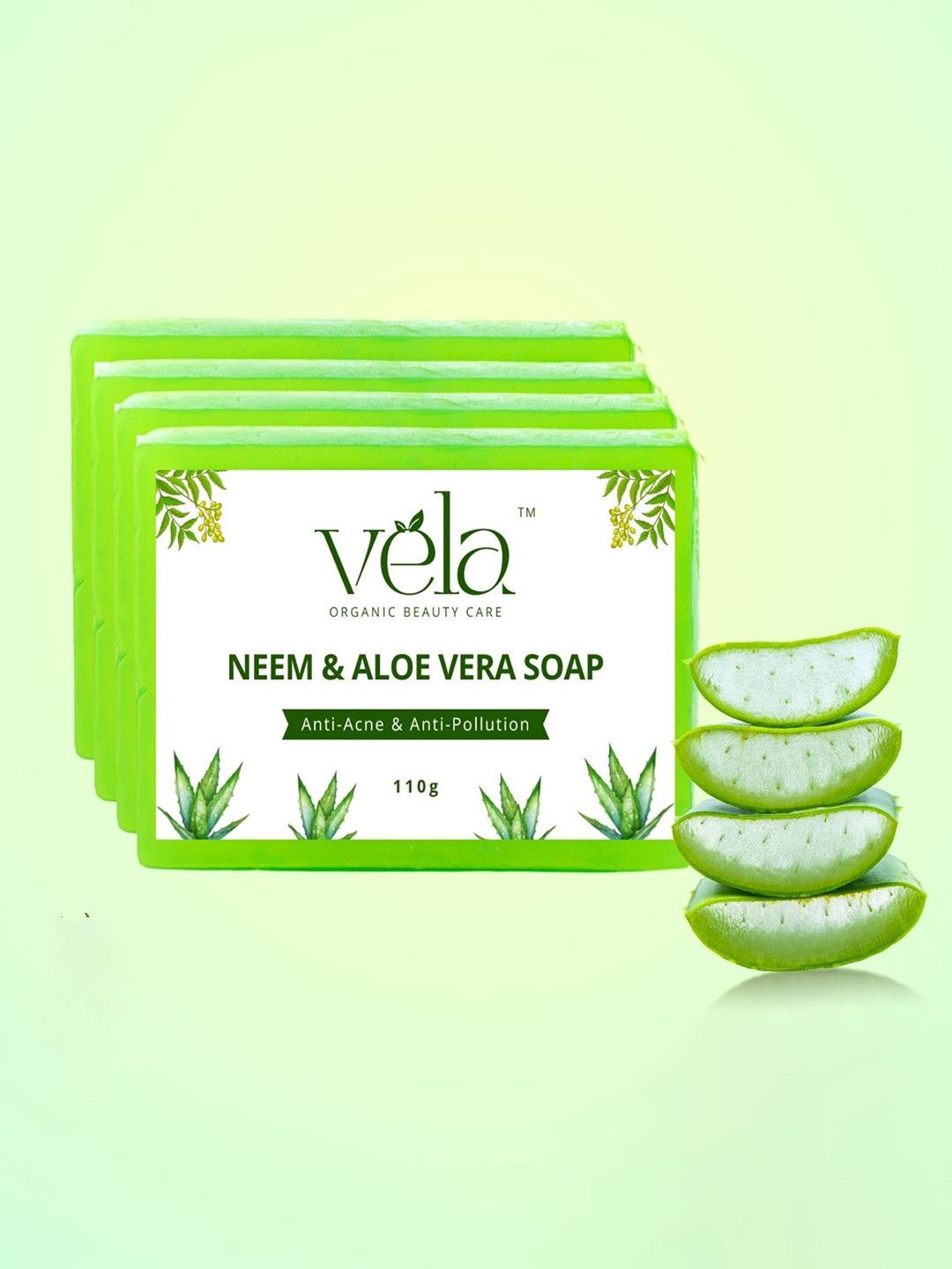 Vela Organic Beauty Care Neem Aloe Vera Glycerine Soap Removes Dirt - 110 g