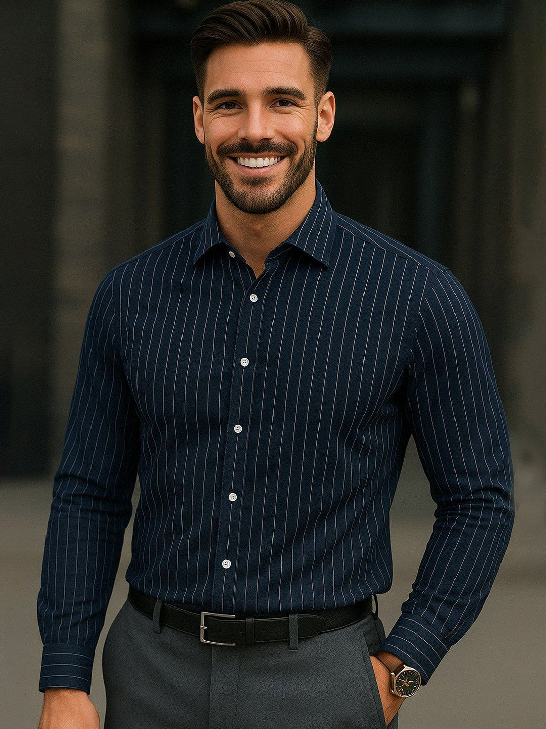 Nat Jastica Comfort Striped Spread Collar Cotton Formal Shirt