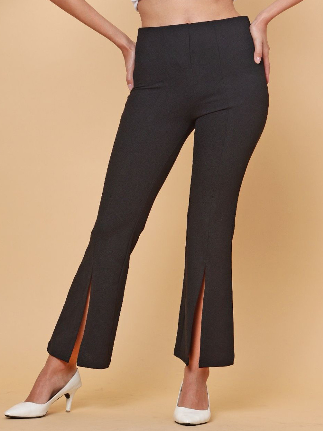 ELVORA Women Slim Fit High-Rise Non Iron Pleated Trousers
