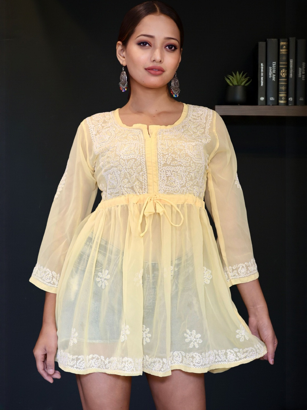 myplusfashion Women Lucknowi Chikankari Hand Embroidered Tunic