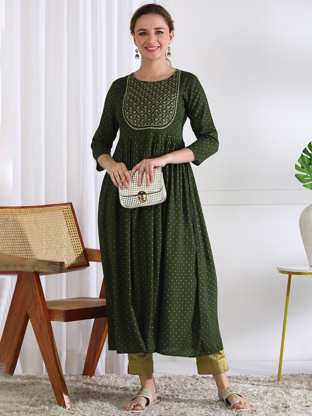 ANANDITA Women Ethnic Motifs Embroidered Festive Anarkali Kurta