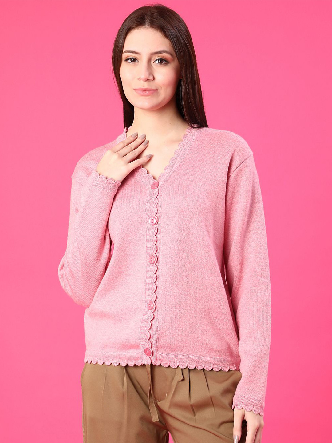 V-Mart Women Ribbed Infodrill V Neck Cotton Cardigan