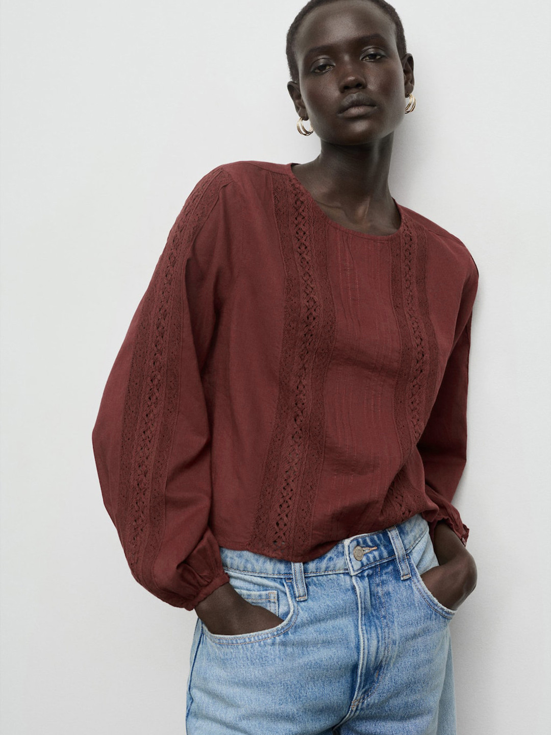 MANGO Lace Inserts Pure Cotton Top