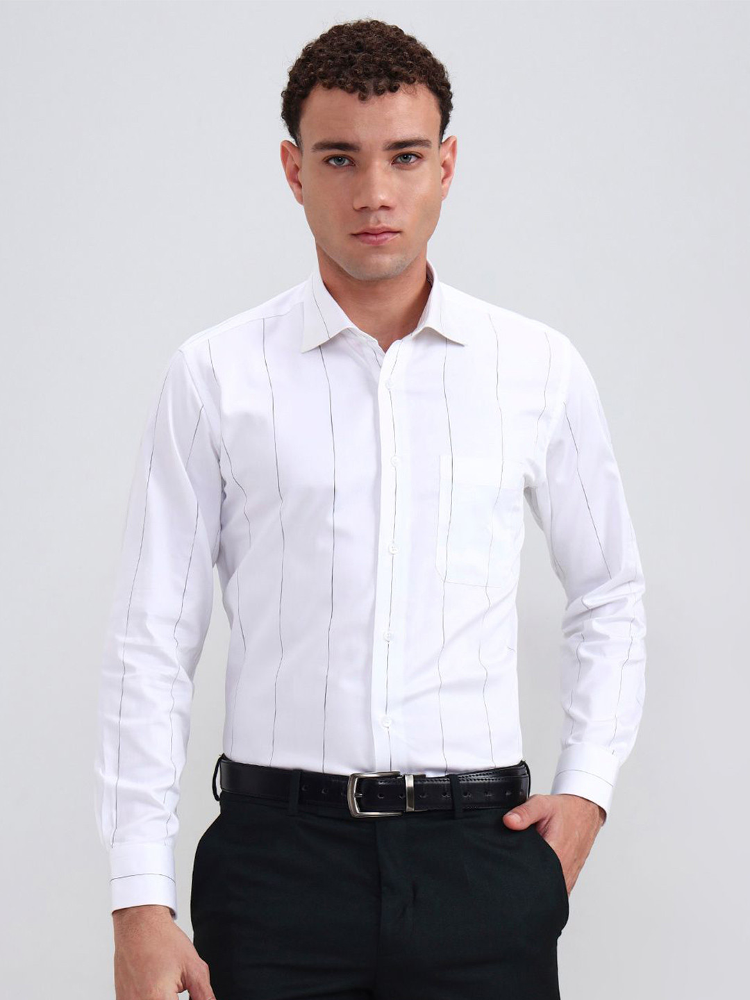 METAL Men Vertical Striped Cotton Slim Fit Shirts