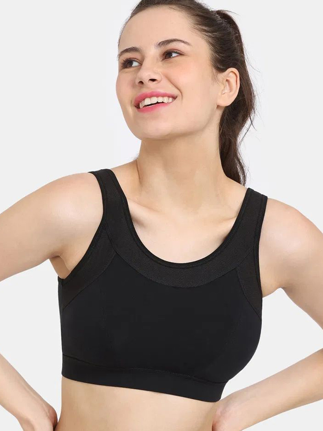 Zelocity by Zivame Solid Full Coverage Seamless Back Closure Workout Bra