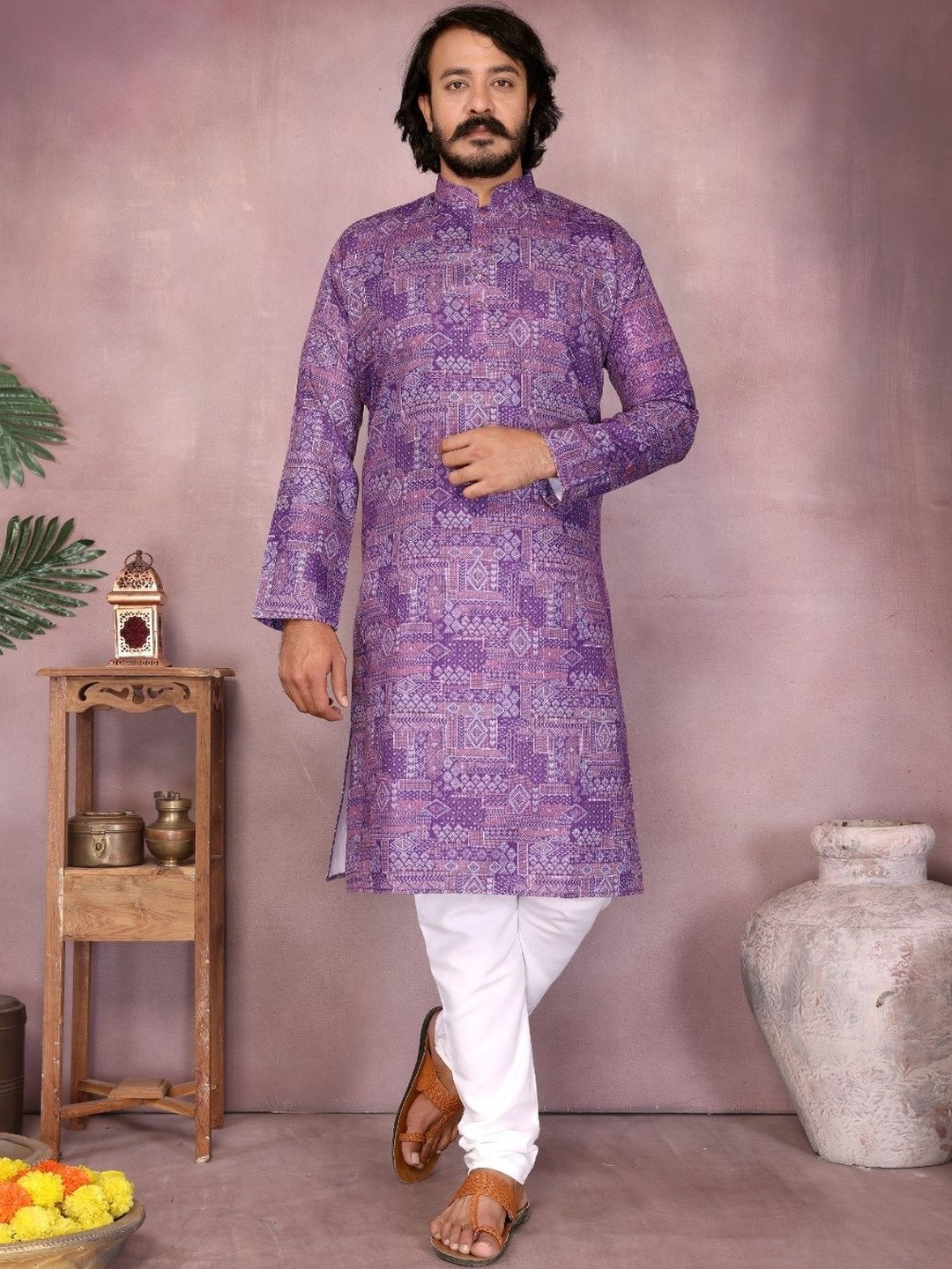 LIAM FASHION Geometric Printed Regular Straight Kurta With Churidar