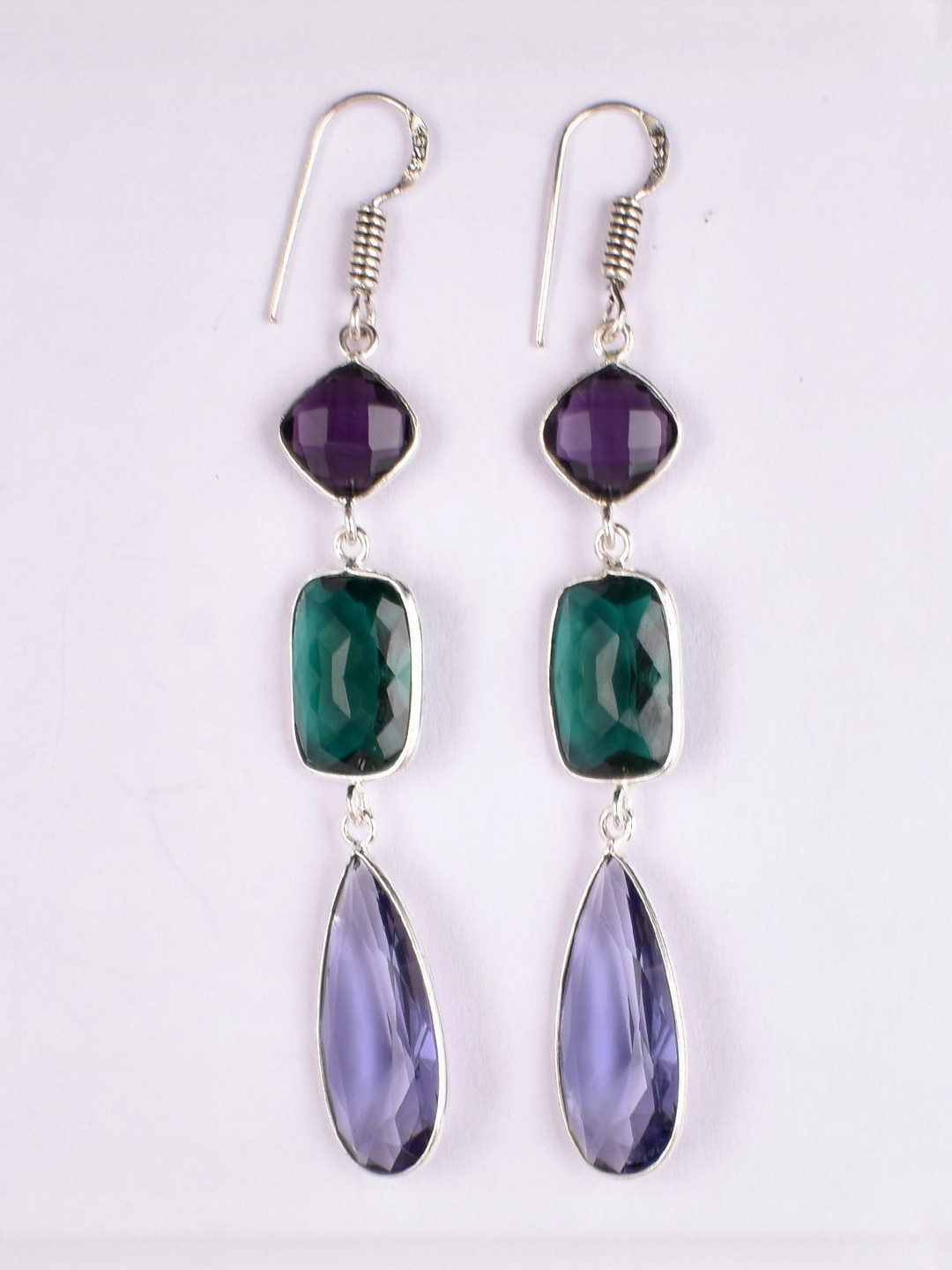 AAR Jewels Rhodium-Plated Topaz Teardrop Shaped Drop Earrings