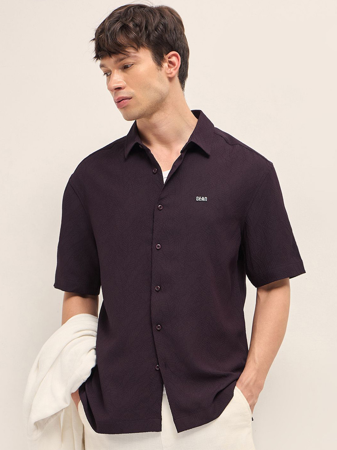 THE BEAR HOUSE Oversized Textured Tropical Printed Casual Shirt