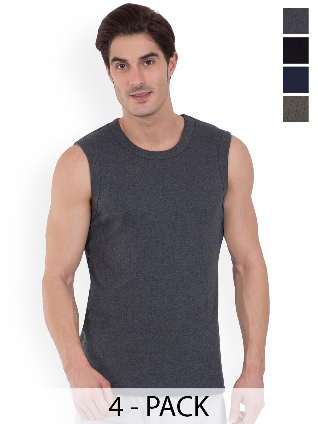 COLORS by Rupa Frontline Pack Of 4 Self Design Anti-Bacterial Cotton Basic InnerVests