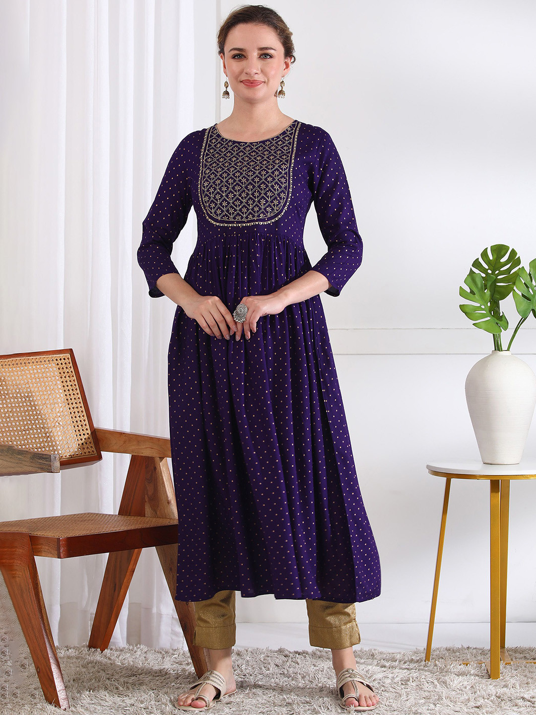 ANANDITA Women Ethnic Motifs Embroidered Festive A-Line Kurta