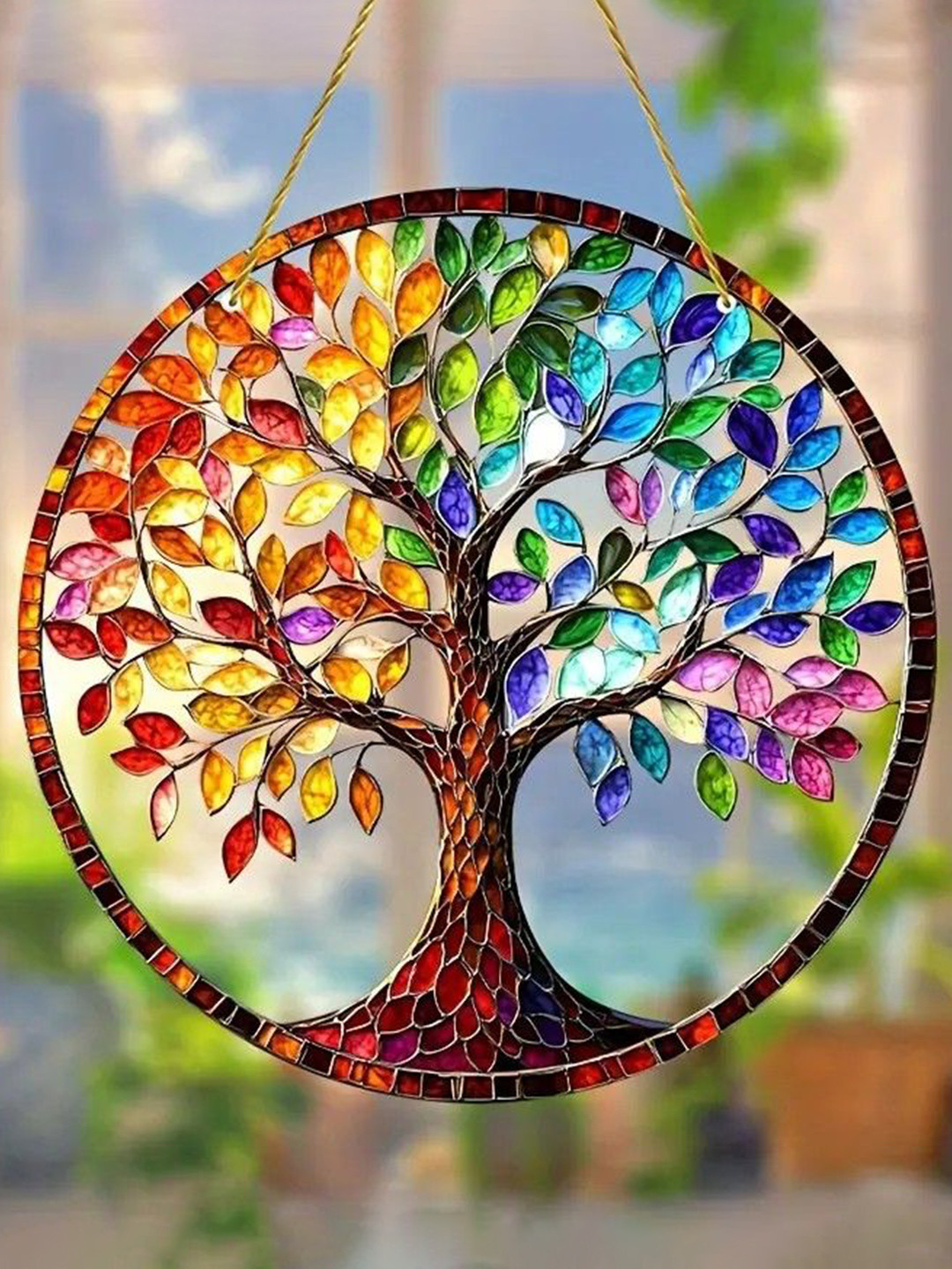BS AMOR Blue & Pink Hanging Tree of Life Round UV-Printed Suncatcher